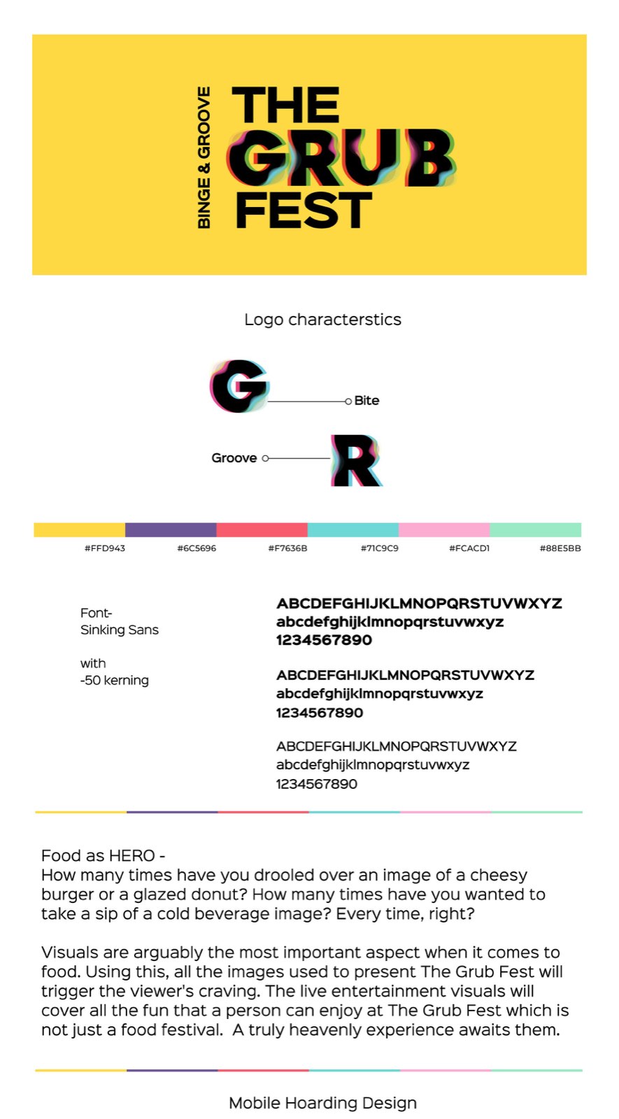 The Grub Fest brand guidelines — logo characteristics, palette and typography